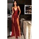Chic Sequined Spaghetti Strap Front Split Evening Gown