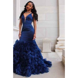 V-Neck Prom Party Gowns| Ruffles Mermaid Evening Dress
