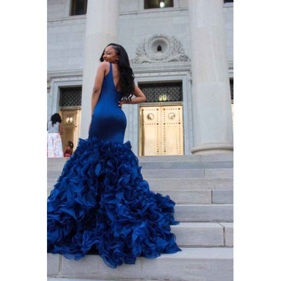 V-Neck Prom Party Gowns| Ruffles Mermaid Evening Dress