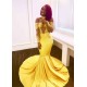 Off-the-shoulder yellow prom dress, mermaid long evening gowns