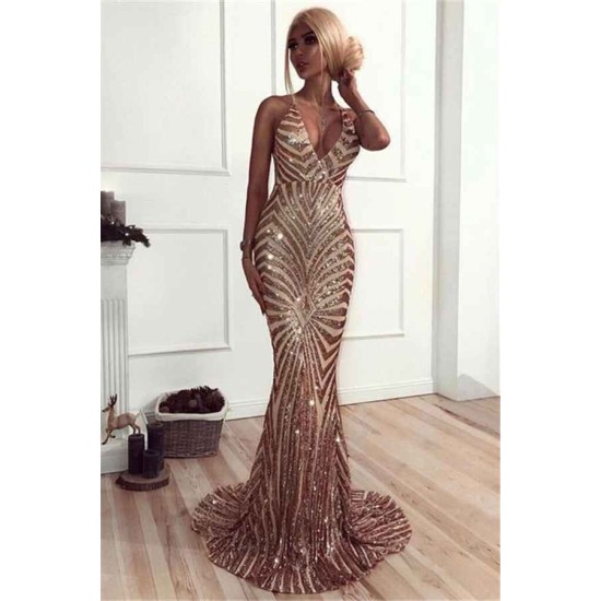 Chic V-Neck Mermaid Prom Party Gowns| Sequins Long Evening Dress