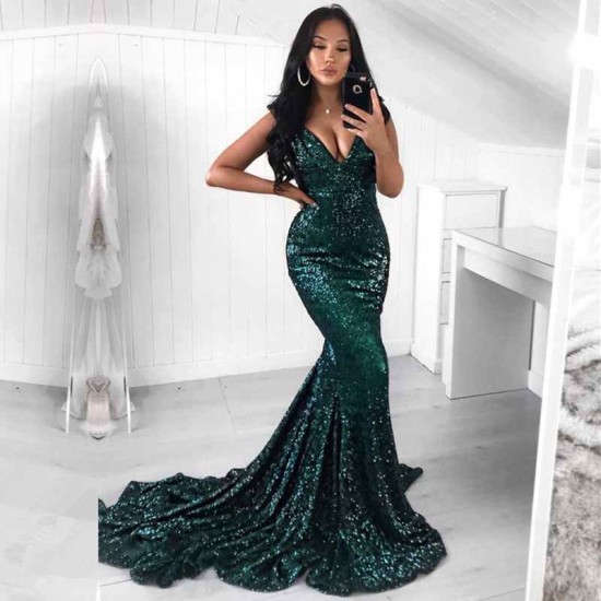 Green Sequins Prom Party Gowns| Mermaid Evening Party Dress