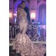 Pink Lace Prom Party Gowns| Mermaid Evening Gowns With Bottom Flowers