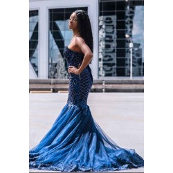 Sweetheart Tulle Mermaid Evening Gowns Sleeveless