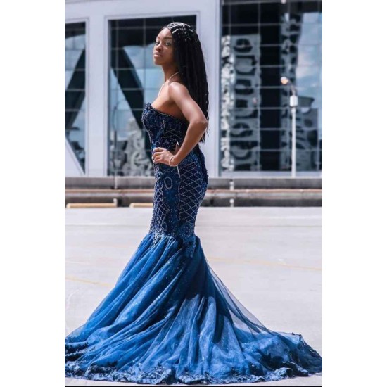 Sweetheart Tulle Mermaid Evening Gowns Sleeveless