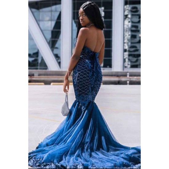 Sweetheart Tulle Mermaid Evening Gowns Sleeveless