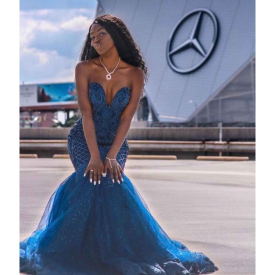 Sweetheart Tulle Mermaid Evening Gowns Sleeveless