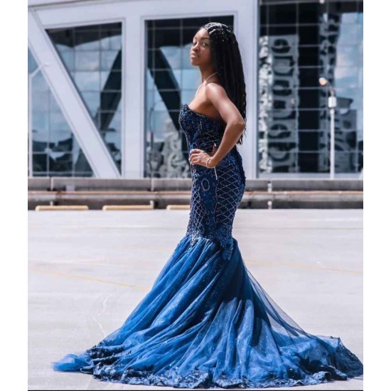 Sweetheart Tulle Mermaid Evening Gowns Sleeveless