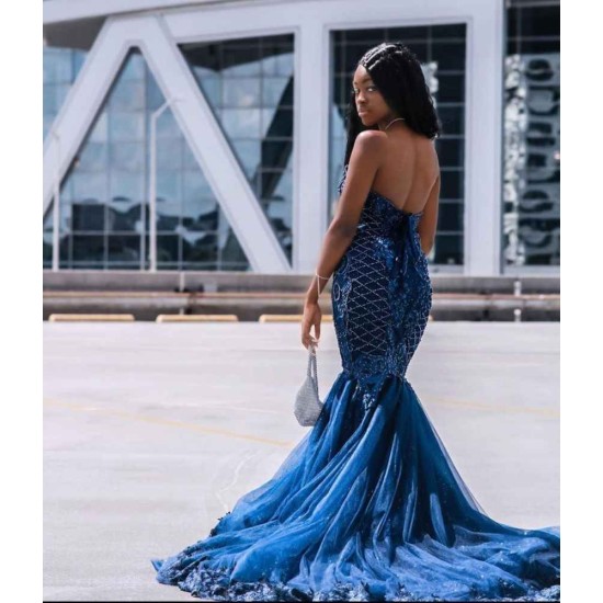 Sweetheart Tulle Mermaid Evening Gowns Sleeveless