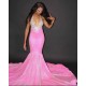 Chic Halter Mermaid Evening Gowns Backless Prom Party Gowns