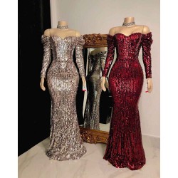 Strapless Sweetheart Sequins Floor Length Mermaid Evening Dresses with Sleeves
