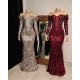 Strapless Sweetheart Sequins Floor Length Mermaid Evening Dresses with Sleeves