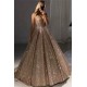 Shiny Gold Ball Gown Evening Dresses Chic V-Neck Sequin Prom Dresses