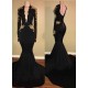 Chic Black and Gold Prom Dresses Deep V-Neck Long Sleevess Evening Gowns