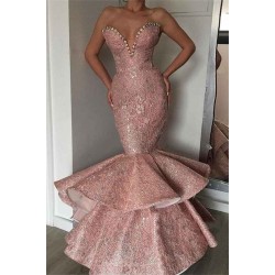 Luxurious Mermaid Sweetheart Crystal Prom Dresses Evening Gowns