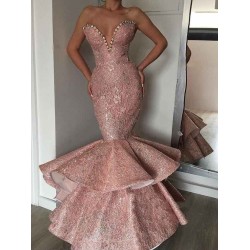 Luxurious Mermaid Sweetheart Crystal Prom Dresses Evening Gowns