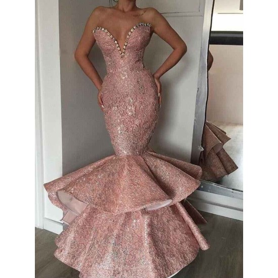 Luxurious Mermaid Sweetheart Crystal Prom Dresses Evening Gowns