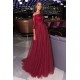 Lace A-line Bateau Evening Gowns Burgundy Party Dresses