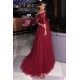 Lace A-line Bateau Evening Gowns Burgundy Party Dresses