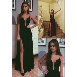 V-neck A-line Lace Sleeveless Evening Dress Chic Side Slit Party Gowns