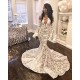 Elegant Fit and Flare Unique Lace Appliques Prom Dresses Long Sleeves Sheer Tulle Evening Gowns