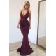 Chic Deep V-neck Grape Pleats Mermaid Long Evening Dress On Sale
