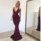 Chic Deep V-neck Grape Pleats Mermaid Long Evening Dress On Sale