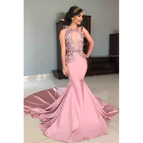 Mermaid Strapless Jewel Appliques Chic Prom Dresses Gorgeous Long Evening Dresses With Chapel Train