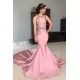 Mermaid Strapless Jewel Appliques Chic Prom Dresses Gorgeous Long Evening Dresses With Chapel Train