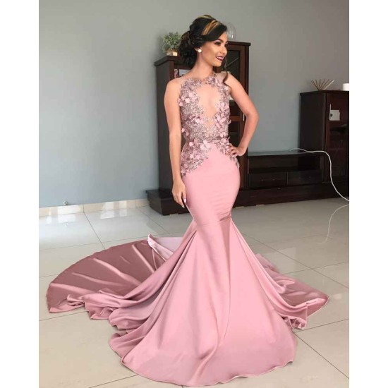Mermaid Strapless Jewel Appliques Chic Prom Dresses Gorgeous Long Evening Dresses With Chapel Train