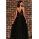 Black Spaghetti Straps Open Back Evening Gowns Chic Sleeveless Backless V-neck Formal Dresses With Slit