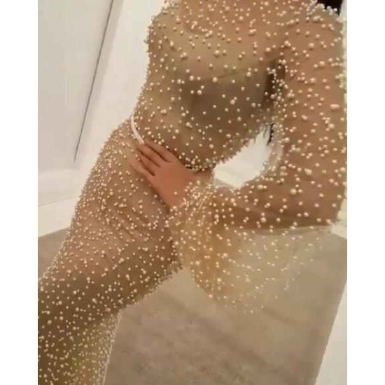 Wholesale Elegant Long Sleevess Prom Dresses Sheath Beaded Evening Dresses