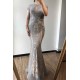 Luxurious Mermaid Halter Rhinestones Prom Party Gowns with Tassel Sparkle Formal Evening Dresses