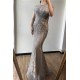 Luxurious Mermaid Halter Rhinestones Prom Party Gowns with Tassel Sparkle Formal Evening Dresses