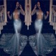 Chic V-neck Charming Sequins Long Sleeves Prom Dresses Mermaid Sheer Tulle Evening Gowns