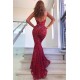 Chic Backless Mermaid Prom Dresses Long Red V-Neck Sleeveless Evening Dress