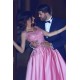Sleeveless Candy Pink Evening Dresses On Sale Straps Appliques Chic Prom Dresses