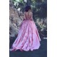 Sleeveless Candy Pink Evening Dresses On Sale Straps Appliques Chic Prom Dresses