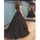 High Neck Black Tulle Chic Prom Dresses New Arrival Sleeveless Beads Sequins Evening Gowns