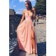 Chic Pink Evening Dress Side Slit Deep V-Neck Spaghetti Straps Formal Dresses