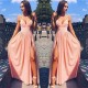 Chic Pink Evening Dress Side Slit Deep V-Neck Spaghetti Straps Formal Dresses