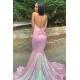 Alluring Halter Applique Glittering Sequins Prom Dresses Ruffles Open Back Chic Mermaid Sleeveless Evening Dresses