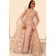 Vintage A-Line Lace Prom Dresses High Neck Long Sleevess Detachable Skirt Evening Dresses
