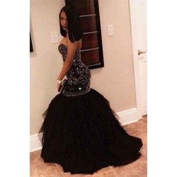 Chic Sweetheart Beads Prom Dresses Mermaid Black Sequins Evening Gown