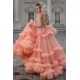 Chic Spaghetti Straps Coral Evening Gowns Chic Sleeveless Tulle Ruffles Long Prom Dresses for Juniors
