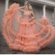 Chic Spaghetti Straps Coral Evening Gowns Chic Sleeveless Tulle Ruffles Long Prom Dresses for Juniors
