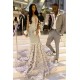 Alluring Chic V-neck Beads Appliques Prom Dresses Fit and Flare Flowers Evening Gowns