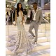 Alluring Chic V-neck Beads Appliques Prom Dresses Fit and Flare Flowers Evening Gowns
