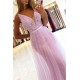 Straps A-line Lace V-neck Evening Dresses Floor Length Party Gowns
