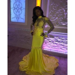 Amazing High Neck Beads Appliques Prom Dresses Fit and Flare Sheer Tulle Elegant Evening Gowns